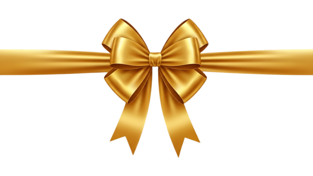 golden gift bow and ribbon for present wrapping. Isolated on transparent background