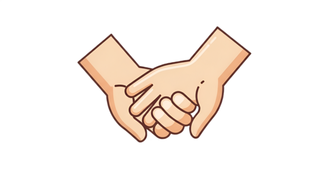 Two hands gently holding each other in a simple, cartoonish style, conveying warmth and connection