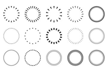 Black Sunburst Outline Vector Set – Radial Stripes, Geometric Lines, Central Open Burst