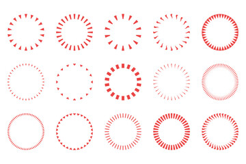 Red Sunburst Outline Vector Set – Radial Stripes, Geometric Lines, Central Open Burst
