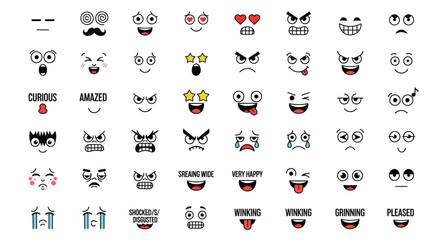 Fototapeta premium Emotion faces expression vector set for social media and design use