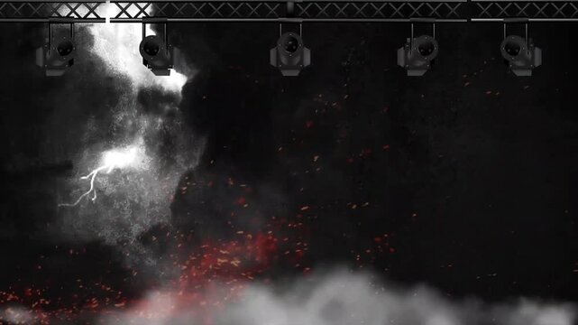 Fire Particles Moving fast with the Party Light wind. Hot burning fire sparks and sky ashes Background video.