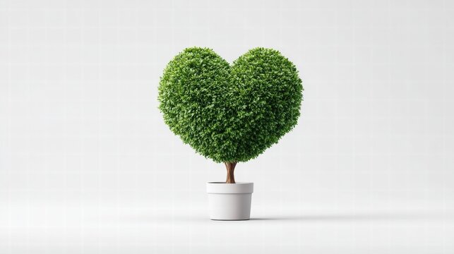 Heart-shaped topiary in a white pot against a clean background.