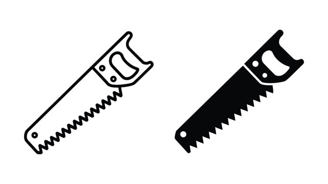 Hand saw tool icon outline and glyph vector illustration. woodworking equipment for construction and carpentry projects isolated for design elements.
