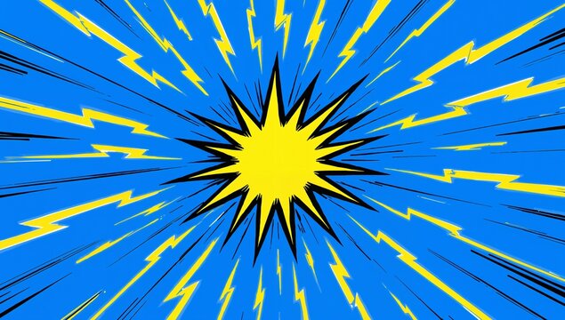 Comic style explosion background with lightning bolts and blue