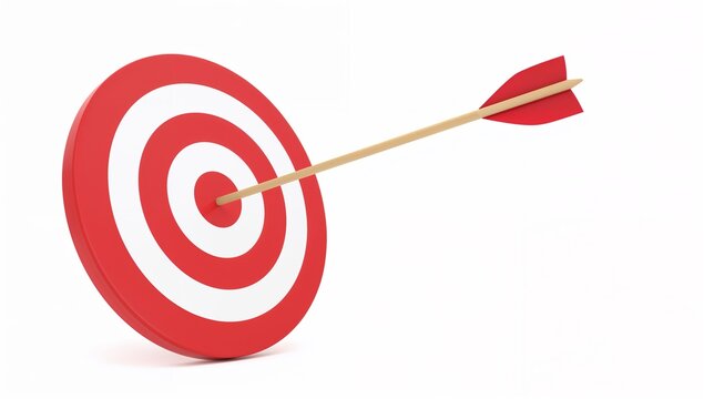 Red target hit by arrow in bullseye, concept of success and aim - Powered by Adobe