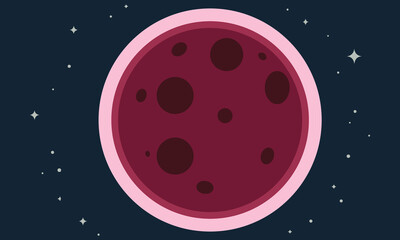 Full moon with craters and stars flat design vector illustration