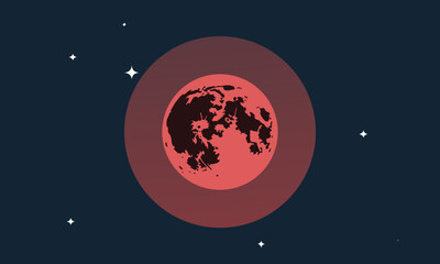 Full moon with craters and stars flat design vector illustration