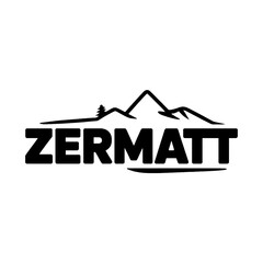 Scenic outline of the Zermatt region featuring mountains, trees, and a winding river in a badge design