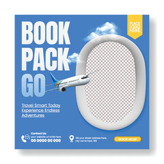 Travel Agency Square Flyer and poster Template Design for Summer Holiday Tour Promotion, Flight Ticket Booking, and Resort Vacation Advertisement on Social Media Post Feed