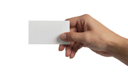 Fototapeta premium hand holding blank business card mockup . Isolated on transparent background, png