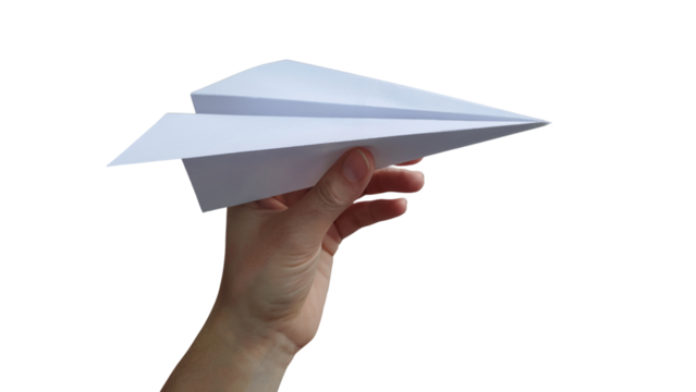 paper airplane held in hand, ready for flight  . Isolated on transparent background, png - Powered by Adobe