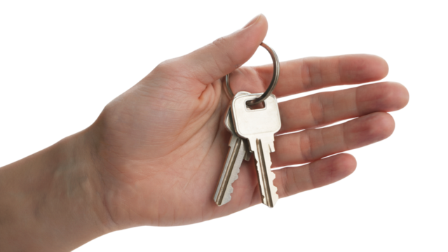 hand holding silver keys, symbolizing home and security . Isolated on transparent background, png - Powered by Adobe