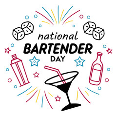 NATIONAL BARTENDER DAY vector illustration isolated on white background