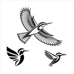 Set of three stylized birds in flight