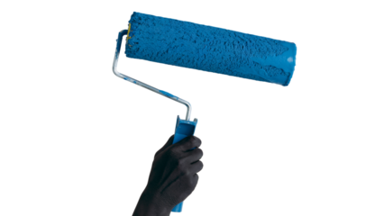 Hand with paint roller ready for applying paint . Isolated on transparent background, png