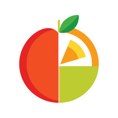 Abstract Flat Design of a Half Peach Half Orange and Green Fruit halves