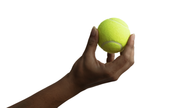 Tennis ball in hand. Isolated on transparent background, png - Powered by Adobe