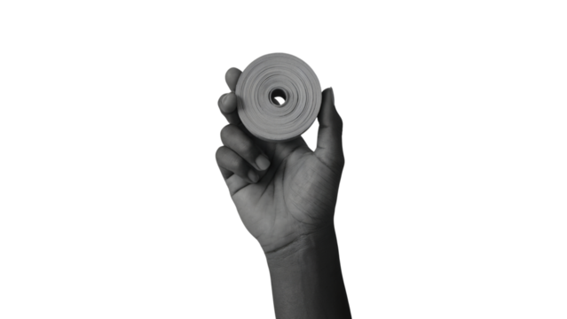 hand holding tape roll in grayscale style . Isolated on transparent background, png
