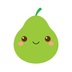 Adorable Kawaii Green Pear Character with Happy Face and Blush fruit cute