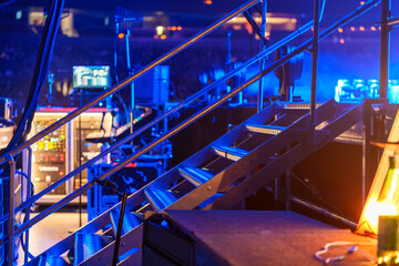 Stage stairs set up for performers and crew to access different levels of the concert stage during events