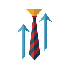 Business tie with upward pointing arrows on white background necktie finance
