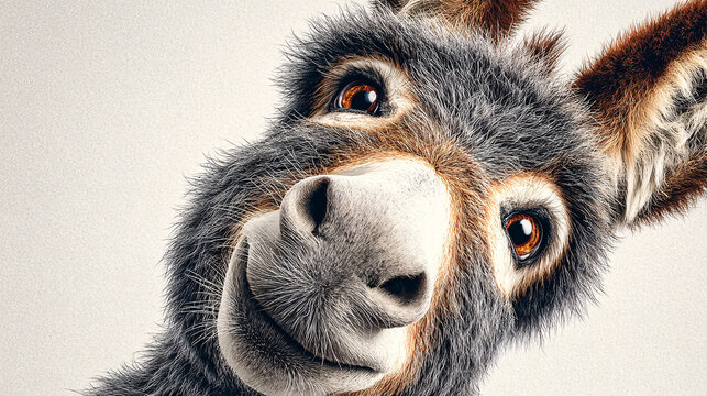 a whimsical Donkey with a happy face on a white background.