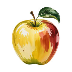 apple Fresh yellow red watercolor with green leaf