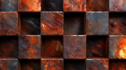 This creatively designed checkerboard pattern of rustic wooden tiles conveys a sense of artistry and natural beauty, ideal for backgrounds and textured surfaces.