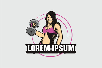 woman lifting barbell vector image logo template