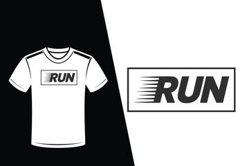 Black RUN text with speed lines on white and black t-shirt mockup running motion