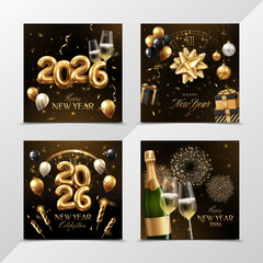 Square happy new year 2026 greeting cards realistic collection