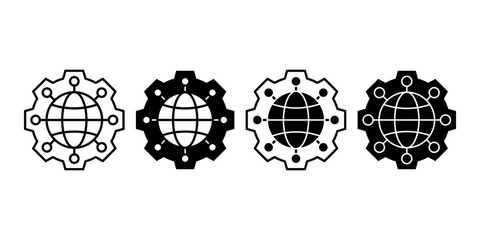 Obraz premium Network Settings Gear Black Icon Bundle for Internet Configuration and Management