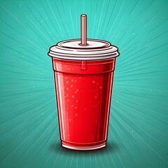 Refreshing Red Drink in a Plastic Cup with Straw.