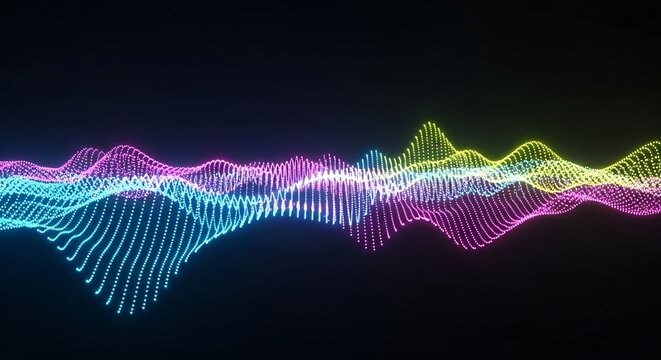 Abstract Glowing Waveform Visualization on Dark Background - Data Representation.