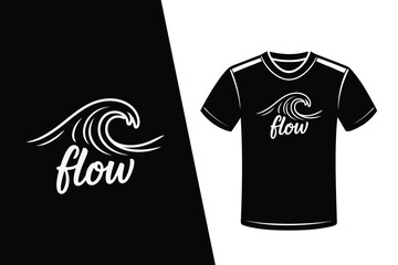 Black t-shirt with white wave and flow text graphic water ocean