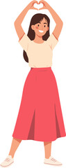 Flat Illustration Smiling Woman Showing Heart Shape Sign Gesture Design