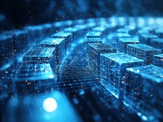 Dynamic Abstract Technology Concept with Glowing Blue Blocks