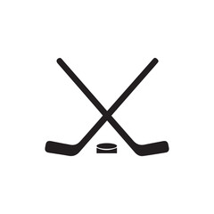Minimal Hockey Sticks and Puck Silhouette Vector Design