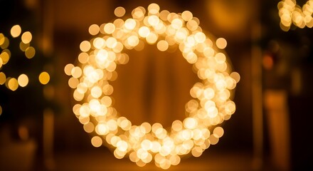 Blurred Christmas Wreath of Lights Creates a Festive Glow.