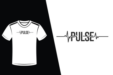 White t-shirt with black pulse electrocardiogram graphic and text vector illustration