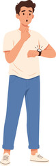 Flat Design Man Looking at Watch Worried About Time Illustration