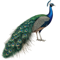 Obraz premium A peacock displaying its colorful plumage with iridescent feathers. set against a plain background. its beauty and elegance. ideal for nature-themed projects or wildlife education