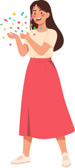 Flat Illustration Cheerful Woman Throwing Confetti Celebration Party Event