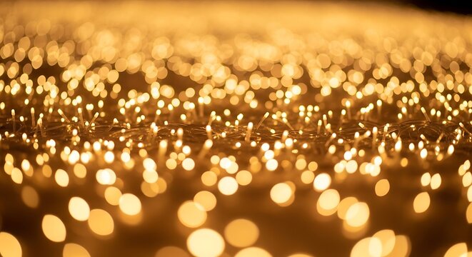 Abstract golden lights bokeh background with blurred glowing effect.