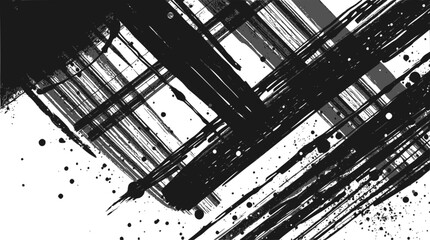 Fototapeta premium Abstract black ink brush stroke with splatter isolated on
