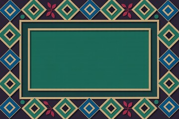 Obraz premium Geometric border with diamonds and floral elements on dark background