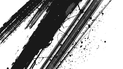 Abstract black ink brush strokes and splatters isolated on