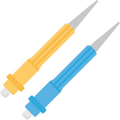 Two Stylus Pens Yellow and Blue with Silver Tips on Transparent Background Representing Digital Input Tools for Touchscreens and Devices
