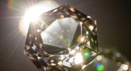 Close-up of a sparkling diamond with light rays.